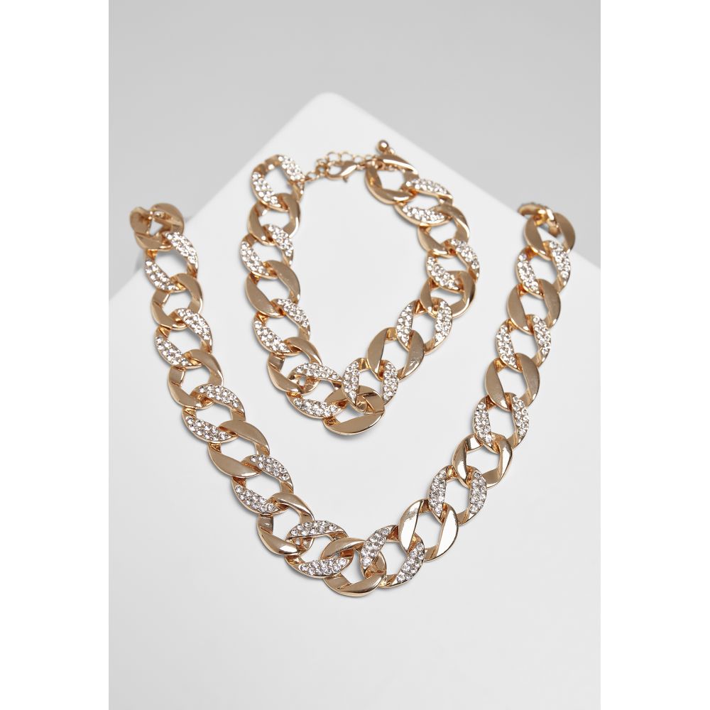 Urban Classics - Basic Diamond Necklace And Bracelet Set gold one size Collier et bracelet - Couleur or
